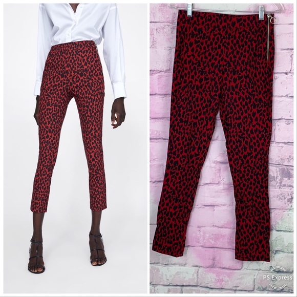 red leopard print trousers zara